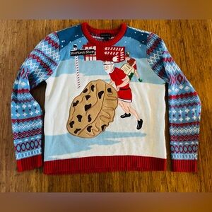 Blizzard Bay Santa’s Workout Shop Sweater, Large. Ugly Fun Christmas Sweater.
